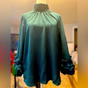 Green boutique blouse with ruffled sleeves- size small